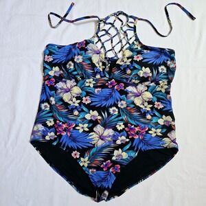 Women's Plus 3XL One Piece Bikini Swimsuit Halter Padded Floral Bathing Tropical